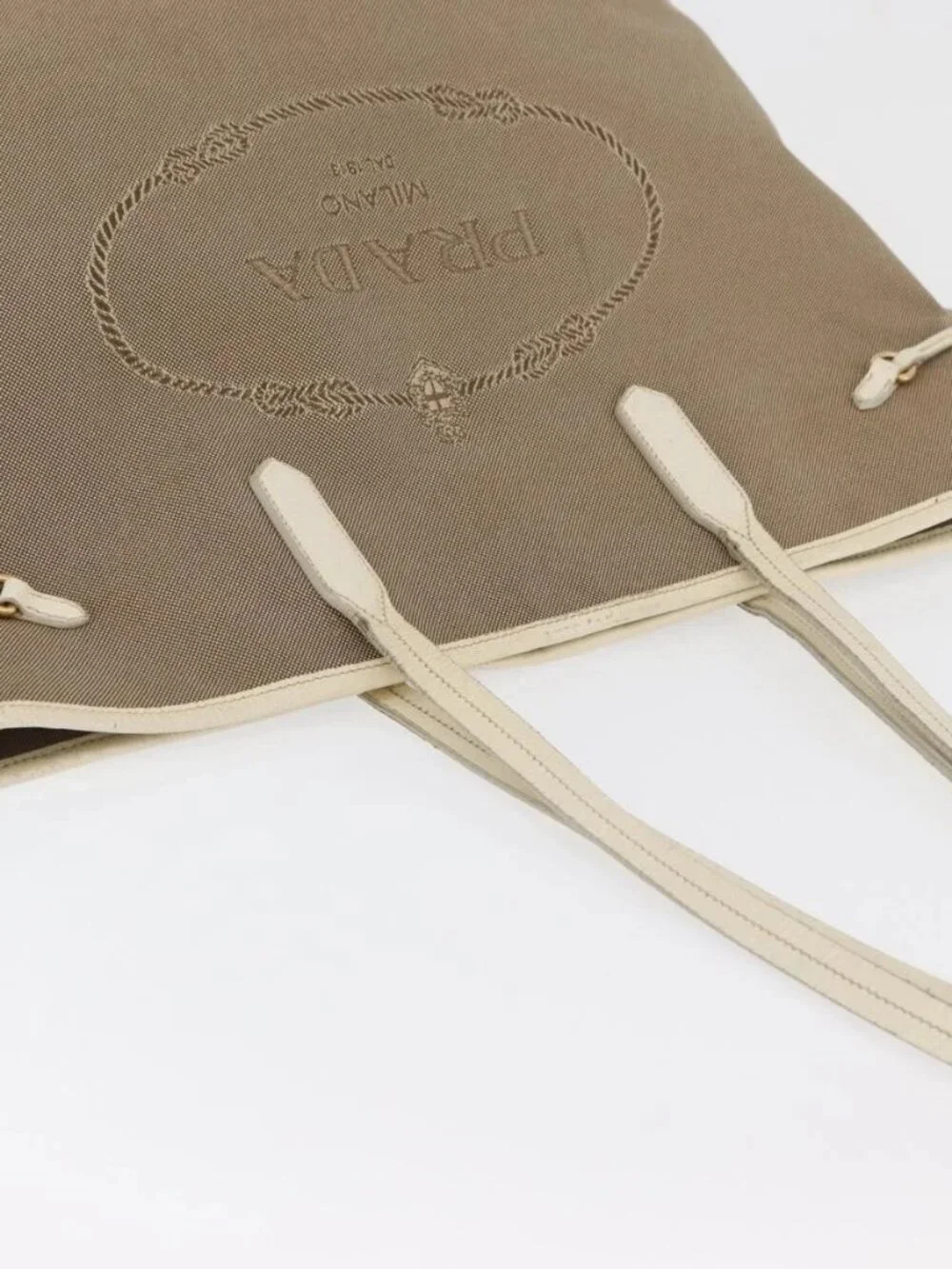 PRADA Tote Bag Canvas Beige Gold Auth ka4014
